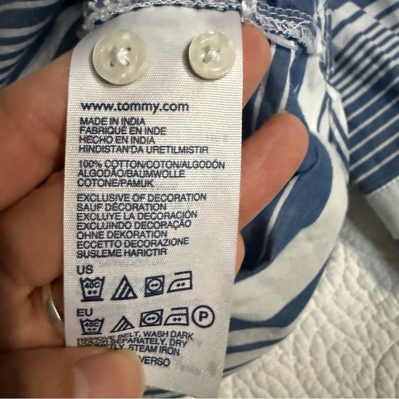 Blue and White Striped Casual Button Down Shirt cotton - Picture 10 of 10